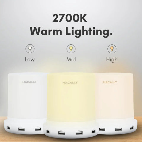 Touch Activated Nightstand Lamp With 4 USB Ports For Fast Charging, 3 Way Dimmable And Compact For Small Spaces, 2700K lighting