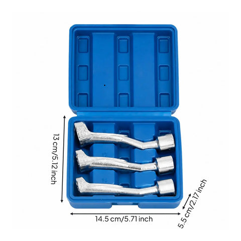 Shop Ready Fuel Line Socket Wrench Set With Rugged Storage Case For Weekend Warriors And Pro Mechanics Precision Injector Jet Tools Built Slick From Premium Alloy Steel Daily Driver Essential inside blue storage case with three silver wrenches.
