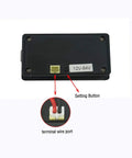 DC 12V 24V 36V 48V 72V Battery Meter And Capacity Voltage Monitor With 3 In 1 Function And Low Battery Alarm For Cars Boats RVs Trucks And Solar Setups Real Time Voltage And Capacity Readout back view with terminal wire port and setting button