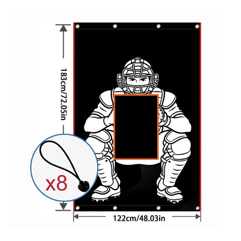 Heavy Duty Baseball Batting Cage Backstop Cloth With Strike Zone Visual, Weather Resistant Backyard Practice Backdrop 122x183cm showing catcher image