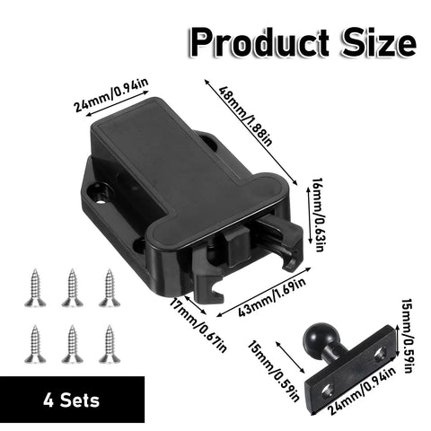 Four Pack Slick Push To Open Cabinet Latches Smooth Tap No Fuss Touch Catch Lock Self Securing Heavy Duty Drawer Hardware dimensions.