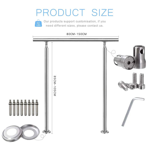 Heavy Duty Stainless Steel Top Railings With No Fuss Install Kit For Backyard And Porch, solid parts for 80-150cm railing setup.