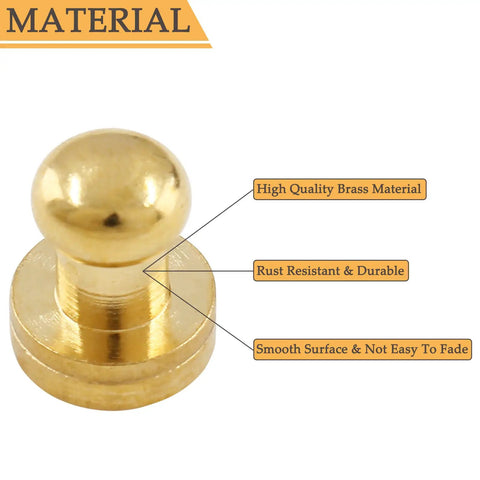 Slick Gold Brass Chicago Screws Combined With Round Head Button Studs, 6mm head, rust-resistant, durable brass material.