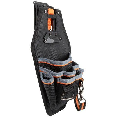 8 Pocket Electrician Tool Pouch with sturdy belt clip attachment, black 1680D fabric, designed for quick attach and release
