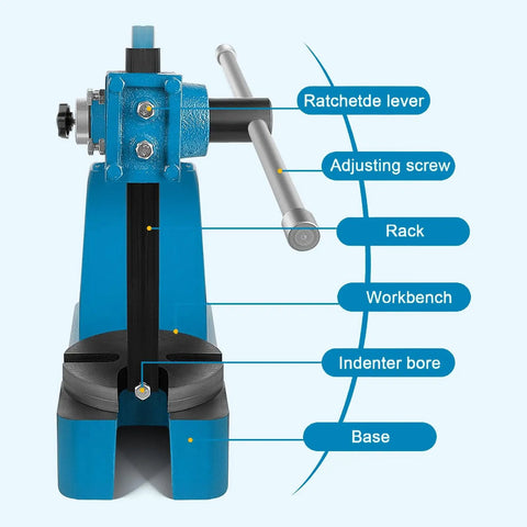Real Deal Heavy Duty Cast Iron Manual Arbor Press Delivering Legit 3 Ton Force And Spacious 12 Inch Clearance labeled parts diagram.