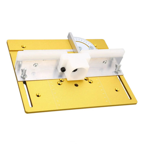 Premium Anodized Gold Aluminum Router Lift Base delivering dead nuts height precision, featuring durable construction for woodworking.