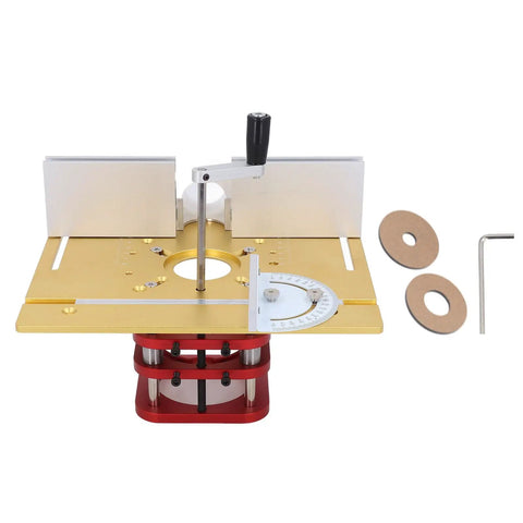 Rock Solid Aluminum And Stainless Steel Manual Lift Router System Kit With Four Jaw Clamping for accurate table saw insert setup.