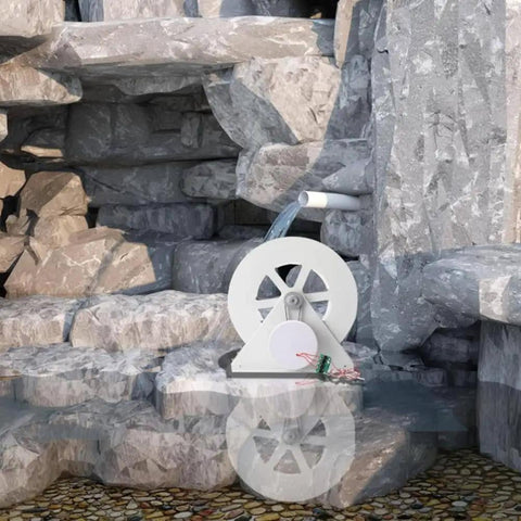 50W Micro Hydroelectric Generator Water Turbine Portable Mini Hydro Power Station for outdoor camping, shown near rocks and water