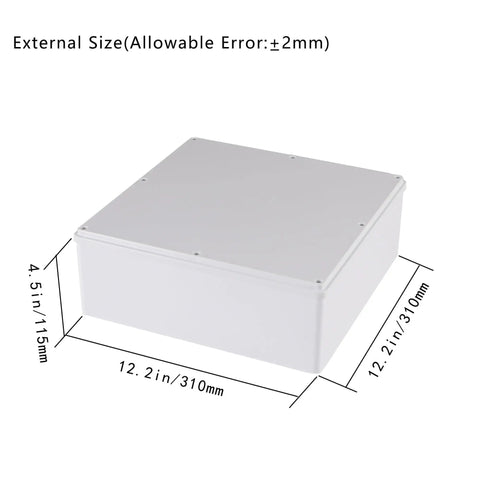 IP65 Waterproof Outdoor Junction Box 12 By 12 By 4 Inches, Heavy Duty PVC Electrical Enclosure with size dimensions shown