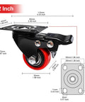 Side view of 2-Inch Heavy Duty Polyurethane Caster Wheels Set Of 4 With Brakes, Locking Swivel Plate Casters for carts and furniture.