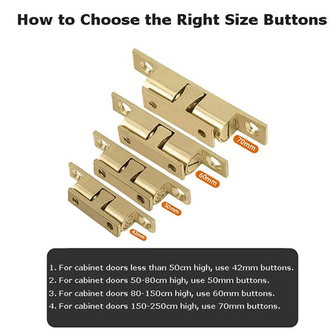 9 Piece Copper Door Ball Catches Set With Nickel Plated Cabinet Tension Latches 35mm sizes from 42mm to 70mm visible