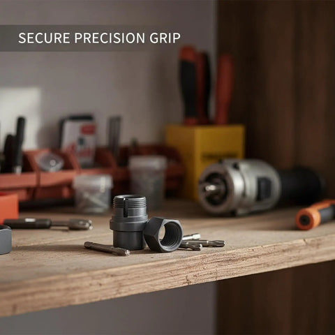 Rotary Tool Chuck And Nut Set With High Speed Steel For No Slip, Rock Solid Grip On Bits In Woodworking And Metal Grinding, Stable Bit Retention For Precise Carving, Grinding, And Drilling Tasks on workbench