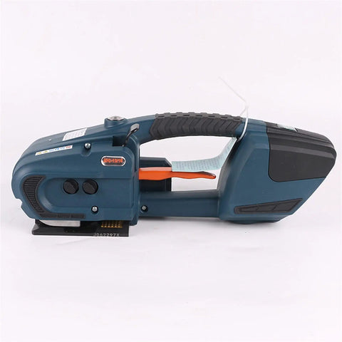 Electric Banding And Strapping Tool JDC13 16 for heavy duty packaging, side view, pro-grade alloy with rubber grip handle.
