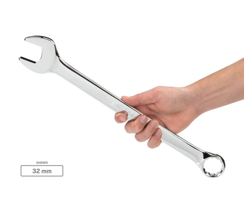 32 mm wrench from 8 Piece Metric Combination Wrench Set 25 To 32 mm With Angled Open End For Tight Spaces And Double Engagement