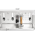 Front view of Pro Grade Belt Grinder Knife Jig With Adjustable Angle -5 To 25 Degrees showing dual press plates and dimensions.