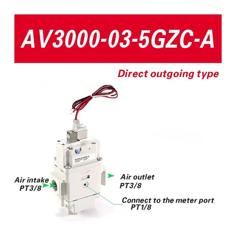 AV3000 AV3000 AV4000 Slow Start Valve 5DZB 5GZB 5GZC A Quiet Soft Starter For Air Pneumatic Systems, showing direct outgoing type.