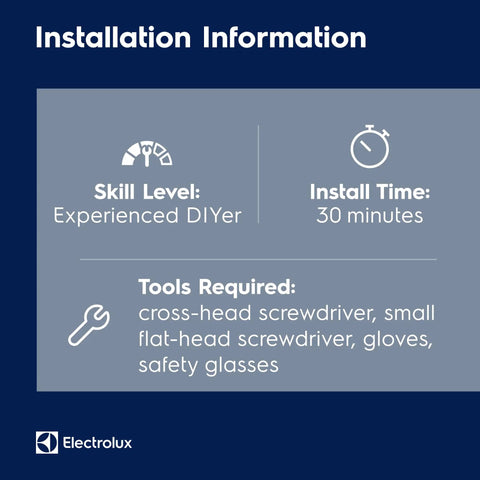 Installation info for Electronic Control Board Replacement 241973711 for Refrigerators, 30 mins, tools: screwdriver, gloves, glasses