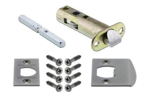 Hardware components for Old School Prairie Plate With Keyhole Chateau Knob Set In Antique Pewter, Passage Door Hardware for Hallways and Closets.