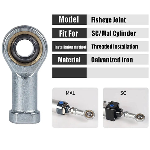 Fisheye Joint Female Piston Rod End Ball Head For Universal Pneumatic Cylinder U Fitting Mounting Knuckle Bearing With Internal Thread 12mm Hole Beefy Alloy Build Ideal For CNC Robotics And Pneumatic Projects, galvanized iron
