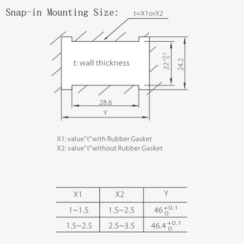 4 Pin Waterproof Electromagnetic Pushbutton Switch, On Off, With Power Off And Under Voltage Protection, 120V, 1/2HP, 16A/12A, CE ROHS, Durable Panel-Mount Micro Switch For Harsh Environments mounting size diagram
