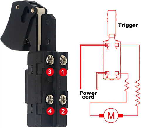 Straight Up Premium Quality Replacement Trigger Switch with paddle design and terminal layout for Circular Saw Models HD5525 HD5550 HD5575.