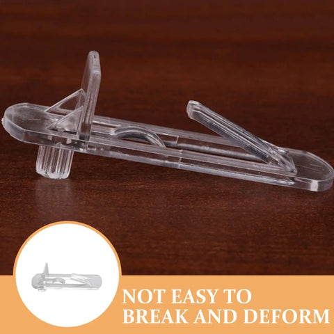 Close-up of transparent plastic peg from 30 Pack Plastic Shelf Support Pegs For 15mm To 16mm Wood Shelves, deformation-resistant