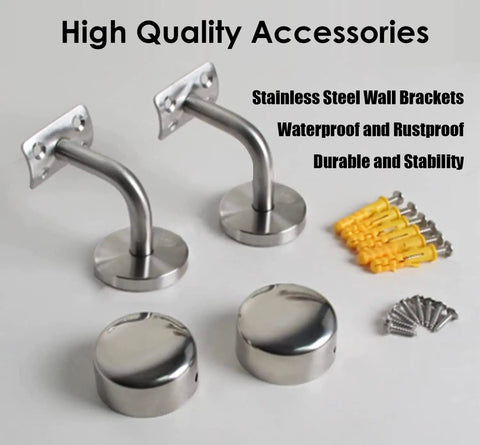 Stainless steel wall brackets and accessories for Built Tough Non Slip Pvc Handrail installation, waterproof and rustproof.