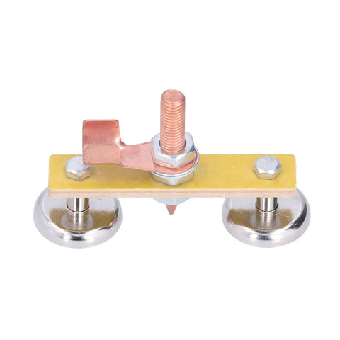 Heavy Duty Magnetic Welding Support With Copper Clip Ground Clamp 300A Double Magnet Head For Metal Surface Screw Fixed For Pro Mech Maintenance Jobs showing dual magnet head and copper clip.