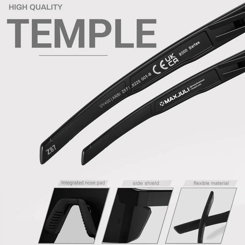 Close-up of Sick Fit Sunglasses For Big Wide Heads Built With Bulky Tr90 Frames showing UV400 marking and flexible temples.