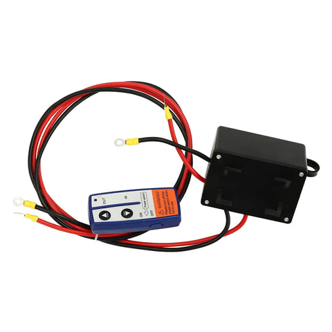 Rock Solid Folding Pickup Truck Bed Crane Hoist With Slick 12V Electric Winch control box and remote wires for crane operation.