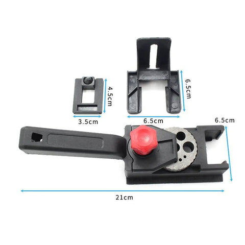 Heavy Duty Woodworking Drill Locator Kit With 38 Pieces For Precise Multi-Hole Punching In 2 To 12Mm Sizes For Easy DIY Projects And Professional Carving Tasks, showing components including a drill positioner and adjustable pieces.