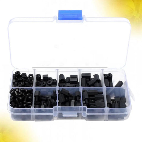 300 Pack Black Nylon Hex Standoff Spacer Nuts Kit For Screws Insulation Non Conductive High Temp Resistance Ideal For Home Electronics And Comm Gear Projects, in plastic case