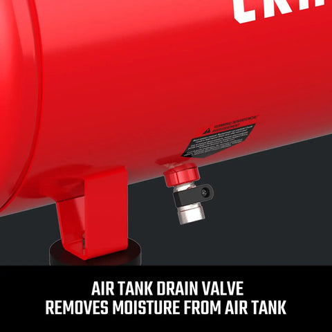 Craftsman 8 Gallon Horizontal Air Compressor 1.8 HP Oil Free 150 PSI Fast Recovery Tank drain valve for moisture removal.