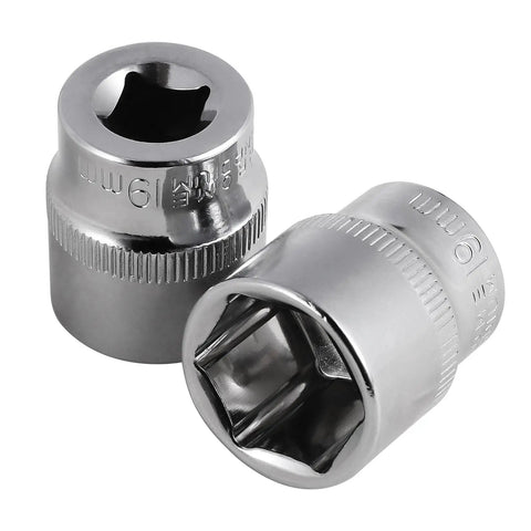 5-Piece 19mm Shallow Sockets Set With Three Eighths Inch Drive, 6-Point, Corrosion-Resistant Design, Fits Standard Ratchets And Tools