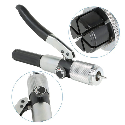 Hydraulic Tube Expander Tool for HVAC Swaging Kit with Tube Cutter and 11 Die Heads From 3/8 to 1 5/8 Inch Aluminum Alloy Build Portable Durable Great for Onsite Tube Expansion, close-up view of handles and cutter mechanism