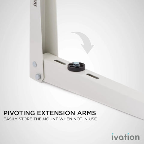 Close-up of pivoting extension arms on Heavy Duty Outdoor Mini Split Mount Bracket with Crossbar and L Shaped Brackets.
