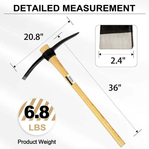 Beefy Heavy Duty Pickaxe With Wood Handle For Digging And Chiseling Forged High Carbon Steel Head 36 Inch Length Durable Tool
