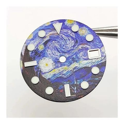 Starry Sky Green Luminous Watch Dial 28.5mm For NH35 NH36 Movements Replacement Dial with Van Gogh art design