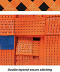 Close-up of Rugged Polyester Cargo Hoisting Net For Secure Transport And Industrial Lifting, showing 3.9 inch grid and stitching details