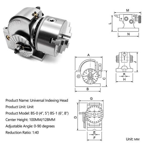 Rock Solid Hella Durable 4 5 6 8 Hole Indexing Head showing adjustable angles with detailed measurements and setup.