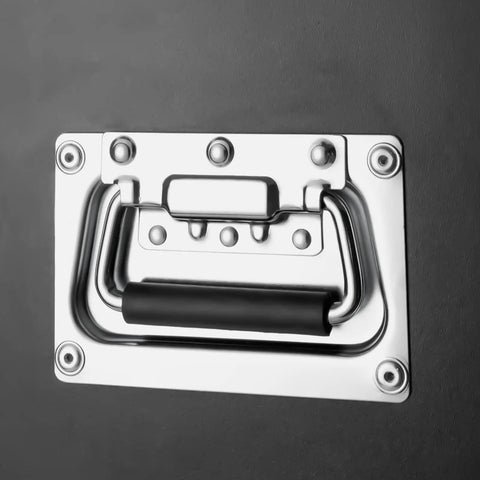 Heavy Duty 16U AV Rack Cabinet With Locking Swivel Casters Portable Rolling Network Studio Rig Built Tough close up of metal handle