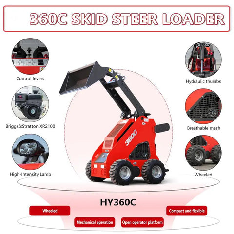 Compact Skid Steer Loader With Gas Engine And Bucket, Stand-On Wheeled Machine For Digging, Landscaping, Ditch Cleaning