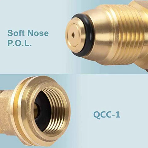 Close-up of Brass POL To QCC1 Propane Tank Adapter For Barbecue Grills And Lanterns Converts POL LP Tank Service Valve To Type 1 Hose
