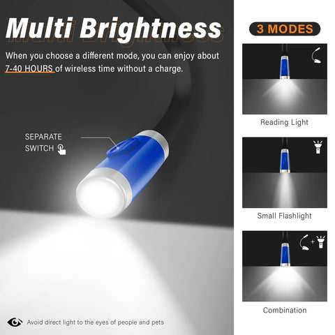Rechargeable LED Neck Reading Light With 3 Brightness Levels, Flexible Soft Silicone Arms, Hands Free For Reading In Bed