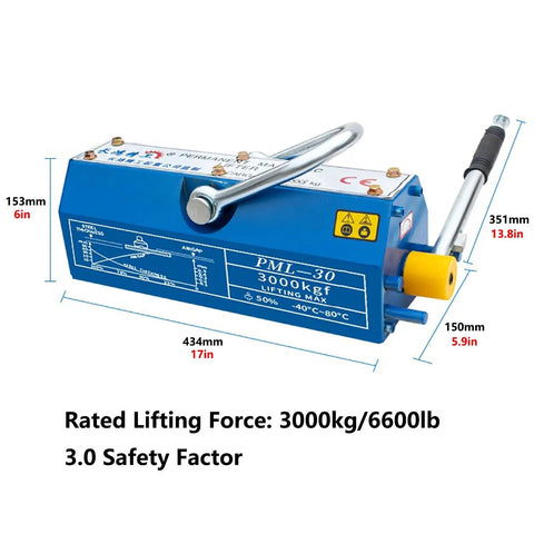 Top Shelf Steel Magnetic Lifter Featuring Killer N42 Neodymium Core And Smooth Safety Release Slide For Zero Sweat Plate Hoisting, dimensions shown.