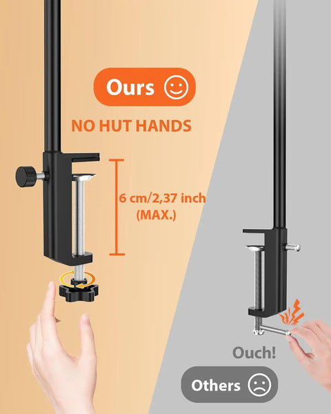 Adjustable Clamp Mount Desk Lamp Featuring Three Custom Color Temperatures And Ten Smooth Brightness Levels For Killer Eye Care Reading And No Sweat Desktop Workspace Upgrades Daily, showcasing clamp mechanism for easy attachment.