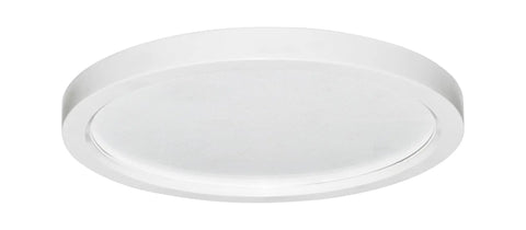 Dead Simple 7 Inch LED Pancake Lights Surface Mount Ceiling Fixture Dimmable with white housing and smooth diffuser.