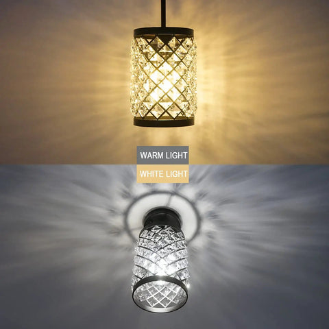 Modern Black Crystal Pendant Lights With 108 Prism Glasses Matte Black Industrial Style 1 Light Hanging Ceiling Lamp in warm and white light