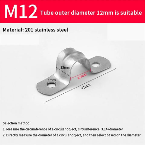Heavy Duty 60 Piece Stainless Steel U Shaped Pipe Clamps with 12mm diameter for secure round piping assembly.