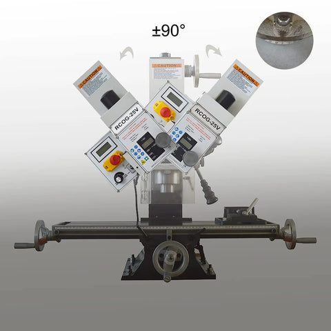 Heavy Duty Benchtop Mill Drill Machine With 1100W Brushless Motor And Variable Speed, showing control panel and tiltable head.